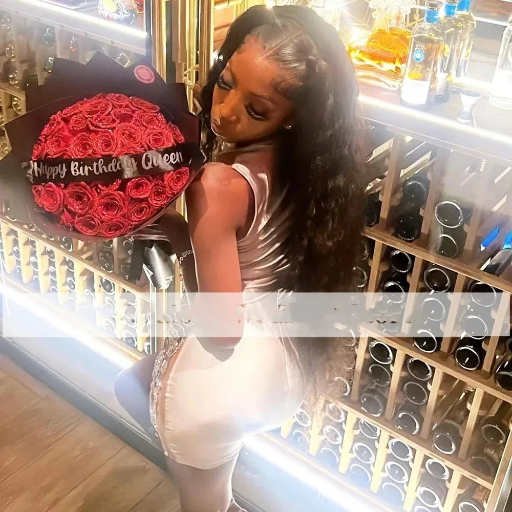 Glitter White Rhinestone Sequined Short Prom Dresses Sheer Neck Knee Length Evening Cocktail Party Gowns Homecoming Occasion