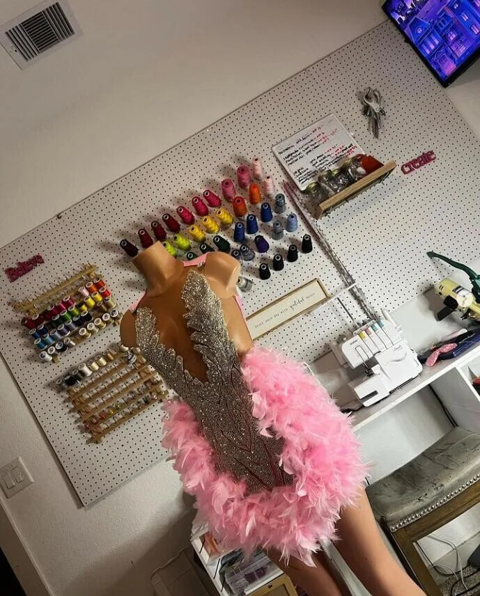 Pink Ostrich Feather Short Prom Homecoming Dresses Luxury Diamond Crystal Birthday Party Gown vestidos para mujer