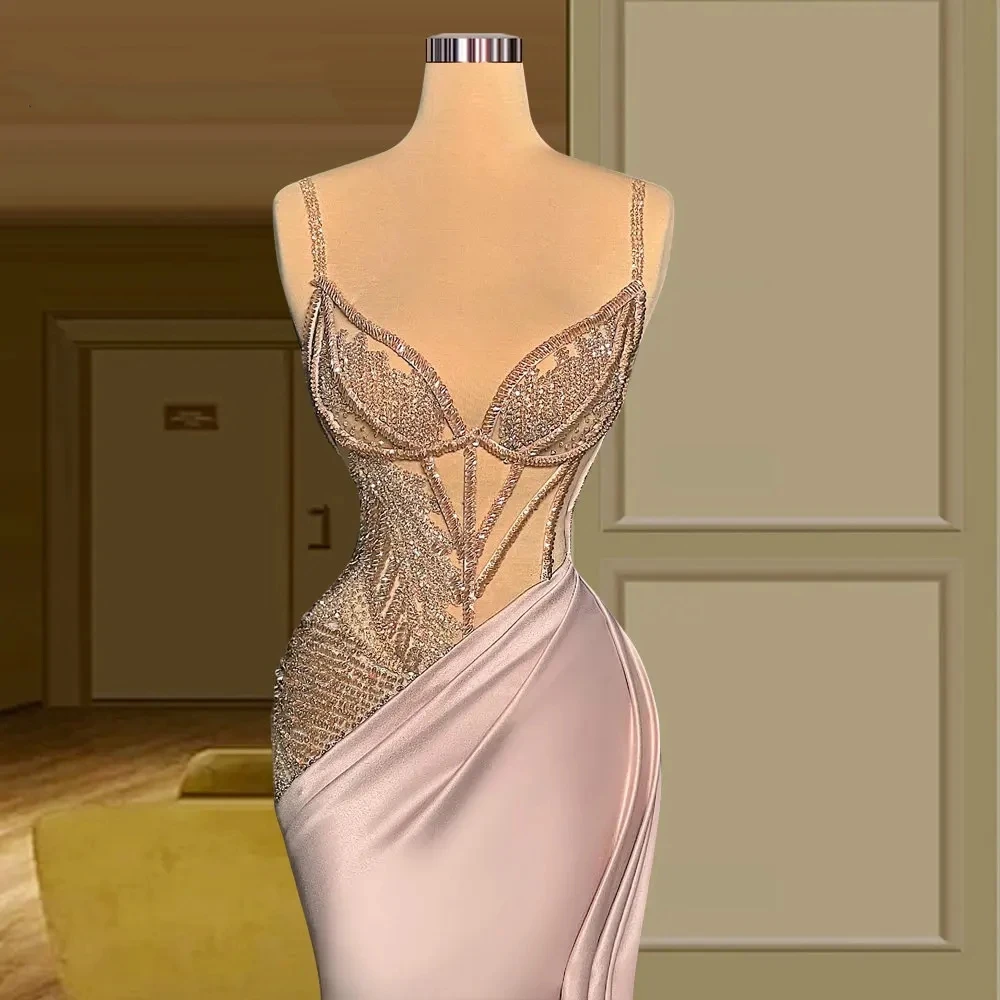 Pink Graceful Prom Dresses Floor Length Evening Robes For Formal Party Spaghetti Straps Sweetheart Gowns Vestidos De Gala