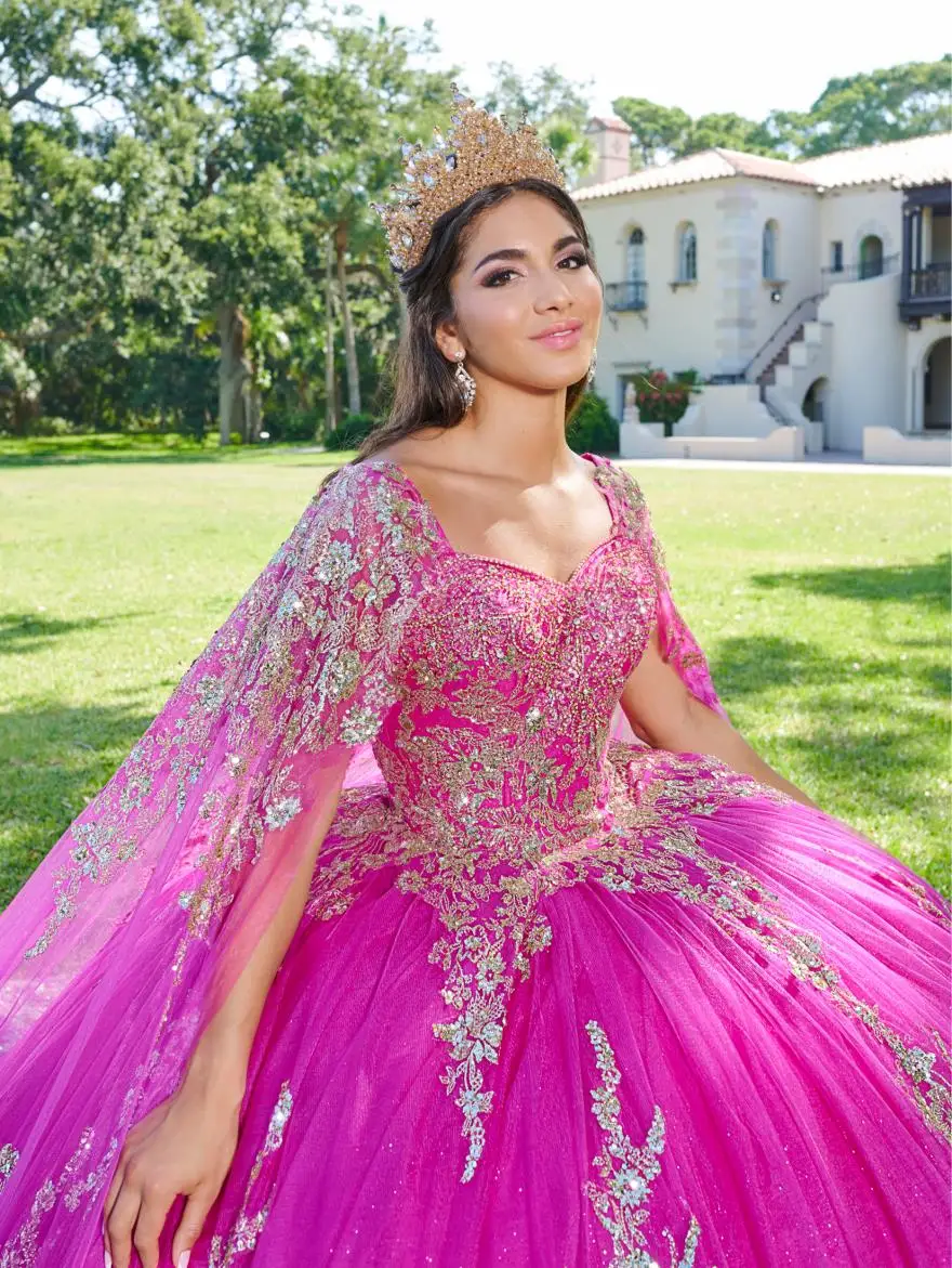 Pink Quinceanera Dresses Gold Lace Appliques Mexican Ball Gown Prom Party Dress Vestidos Butantes 15 anos