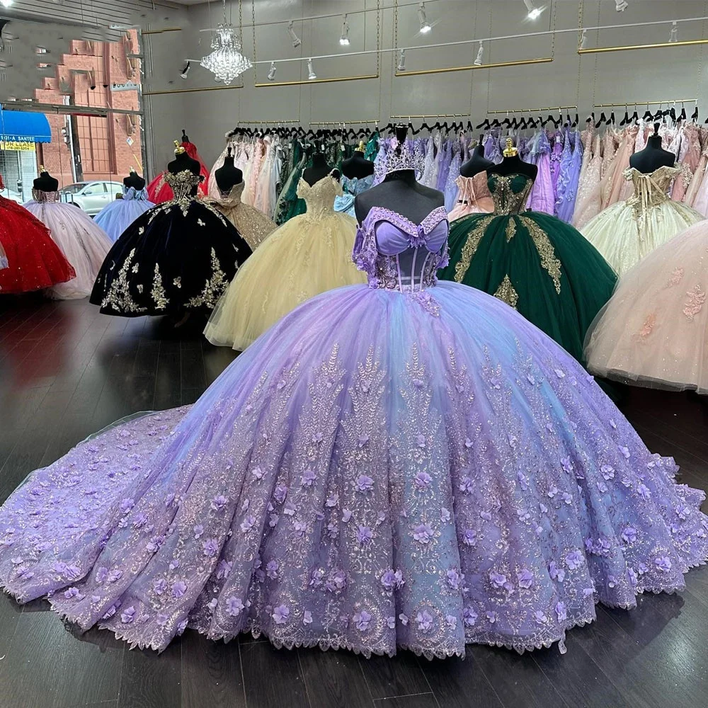 Light Purple Quincenara Dress Sparkly Beading Sequin Quinceañera XV Sweet 16 Ball Gown Vestidos De 15 Años