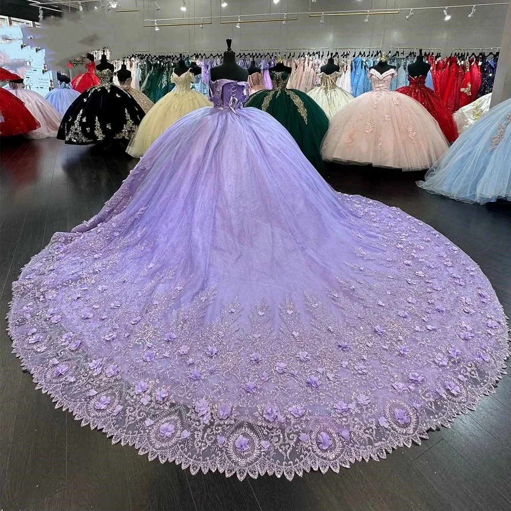 Light Purple Quincenara Dress Sparkly Beading Sequin Quinceañera XV Sweet 16 Ball Gown Vestidos De 15 Años