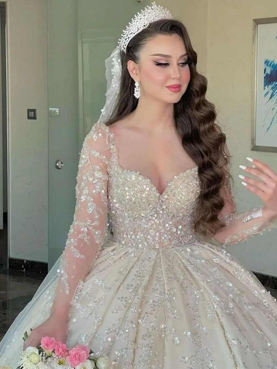 Sparkly Sequins Mermaid Wedding Dresses For Women Off The Shoulder Sleeveless Luxury Pearls Bridal Gowns Robe De Mariée