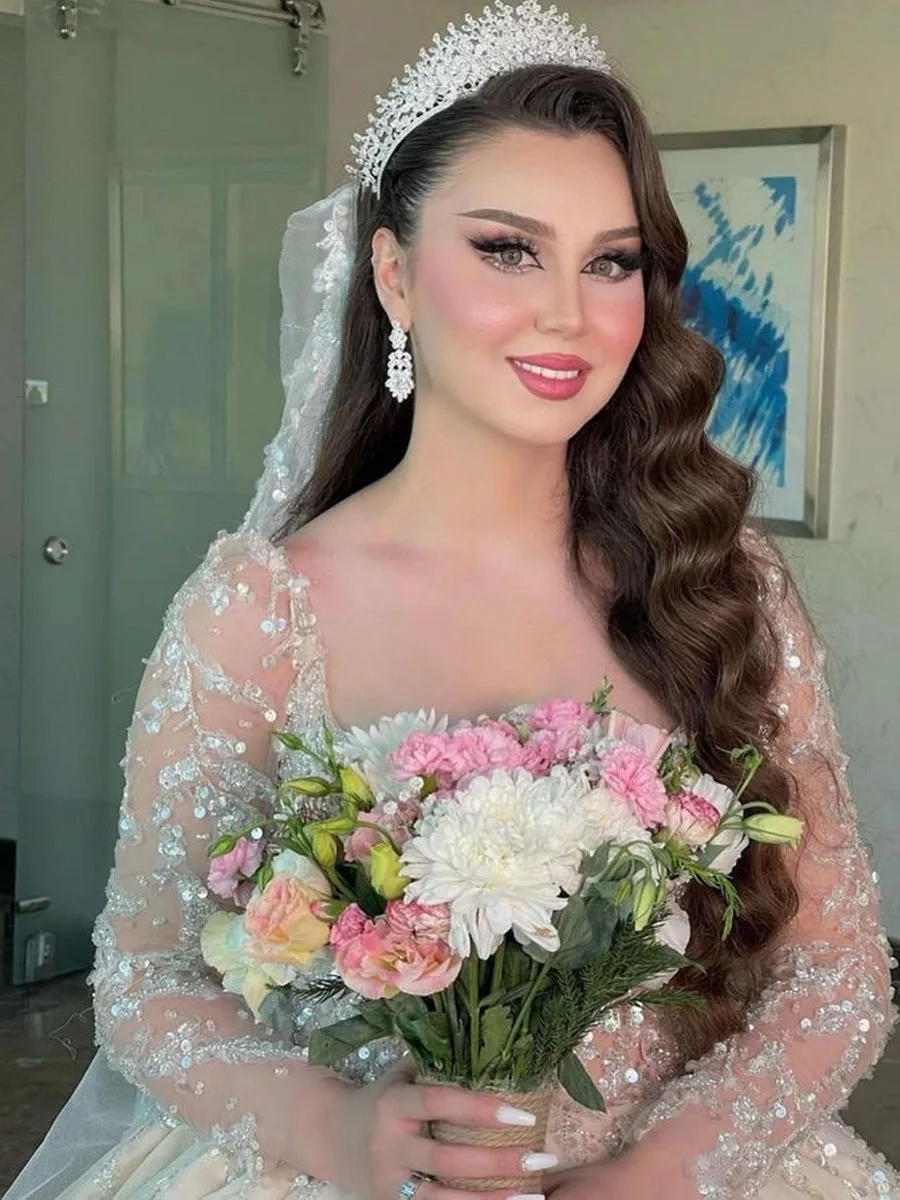 Sparkly Sequins Mermaid Wedding Dresses For Women Off The Shoulder Sleeveless Luxury Pearls Bridal Gowns Robe De Mariée