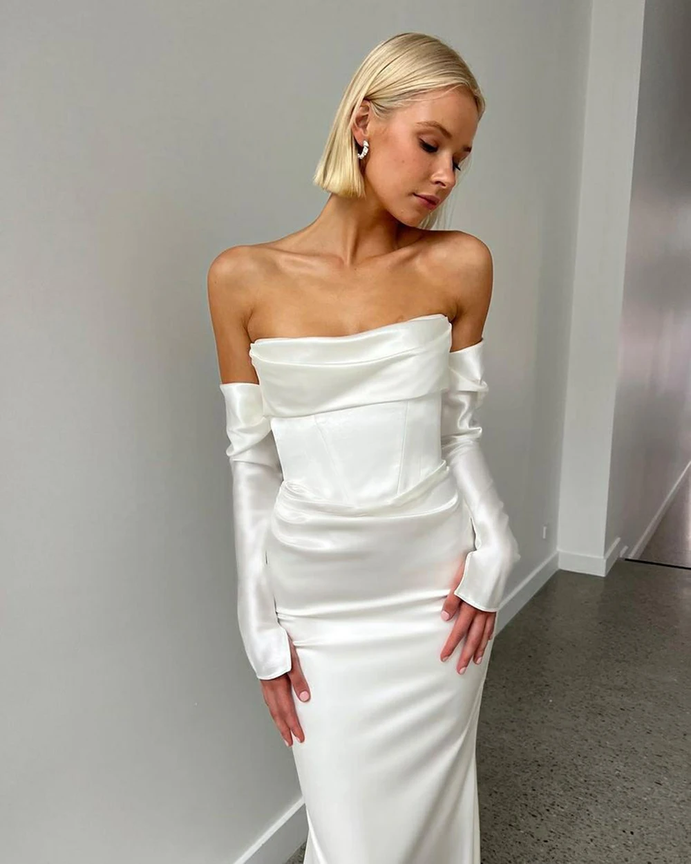 Mermaid Satin Wedding Dress Long Sleeve Pelats Simple Bride Dresses vestido de noiva Women Wedding Gown