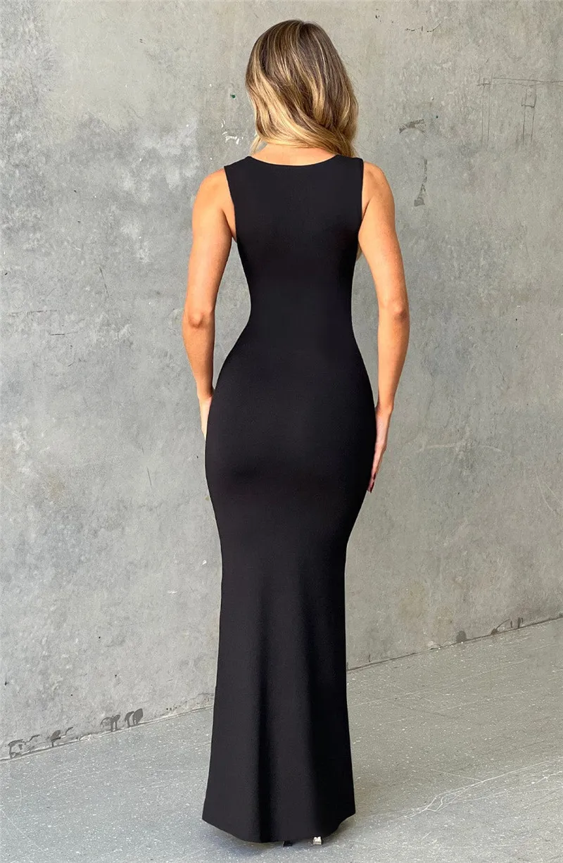 Elegant Sleeveless Sexy Maxi Dress For Women Summer New Square Collar Bodycon Club Party Long Tank Dress New