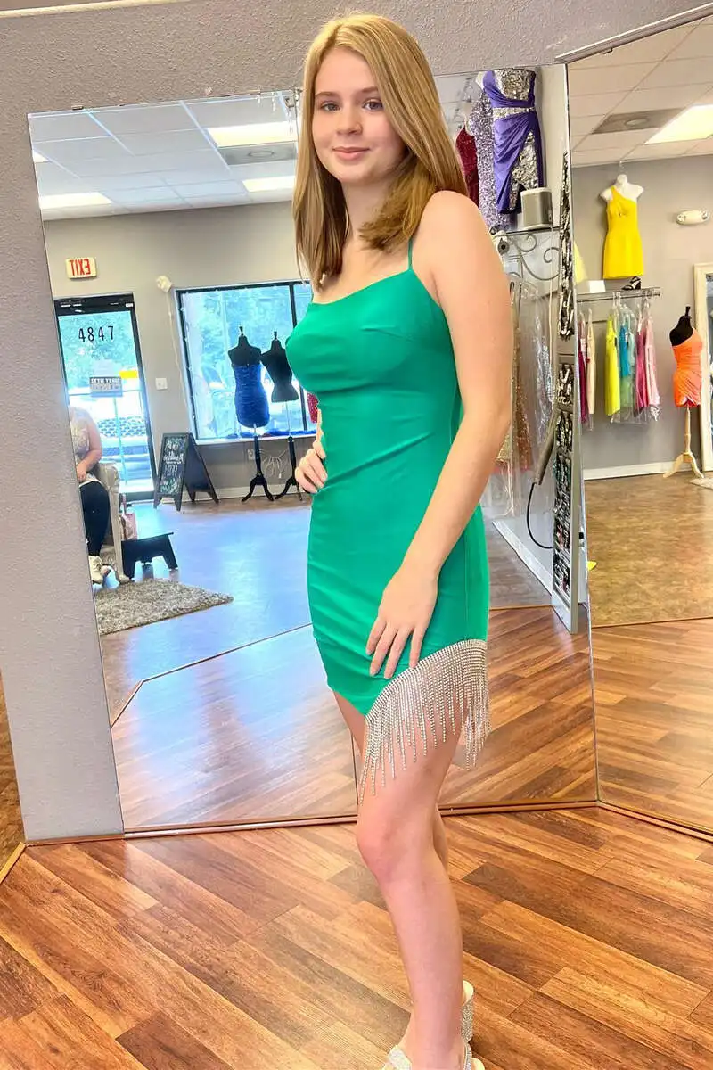 Spaghetti Straps Mini Homecoming Dress with Tassel