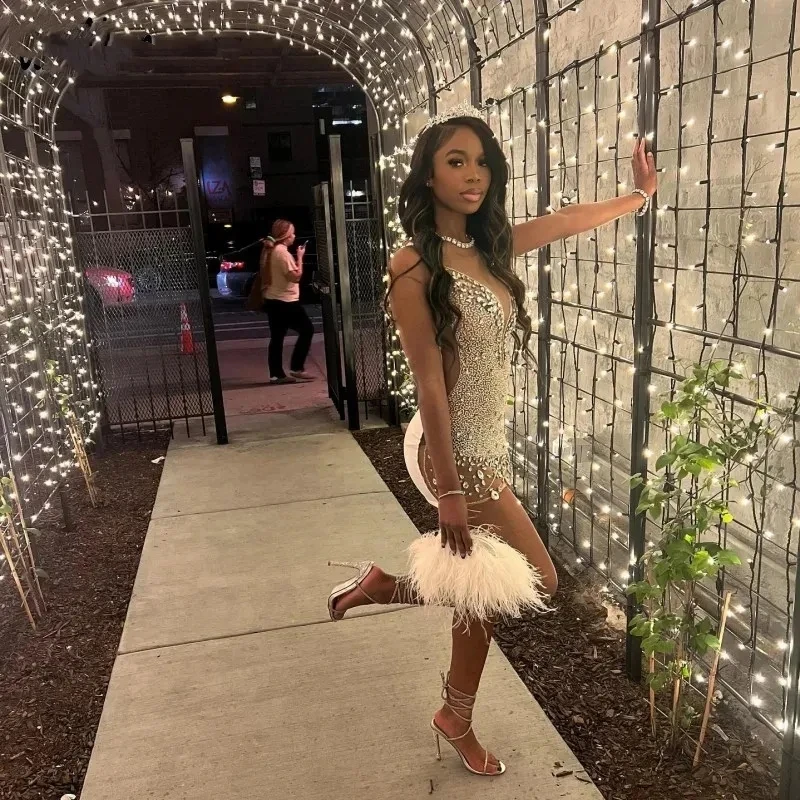 Sexy Short Prom Dress Diamonds Rhinestone Graduation Birthday Party Coctail Gowns