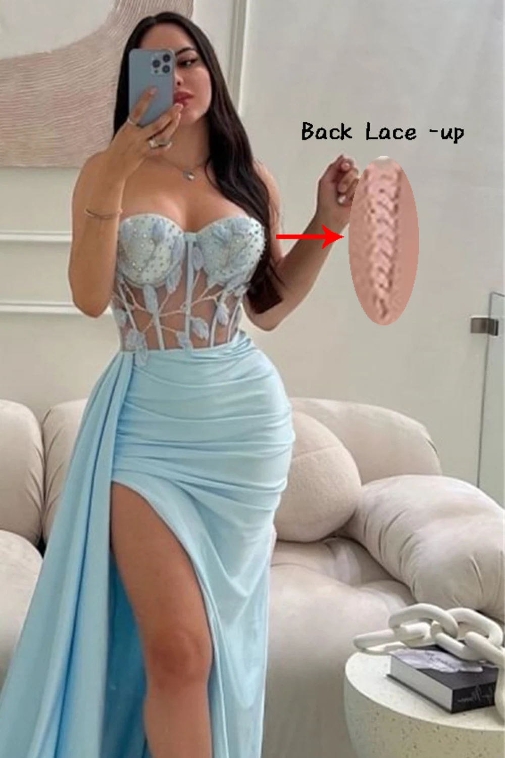Satin Sweetheart Mermaid Prom Dresses With Split Sheer Corset Lace Appliques Formal Evening Party Sleeveless Long Ball Gowns