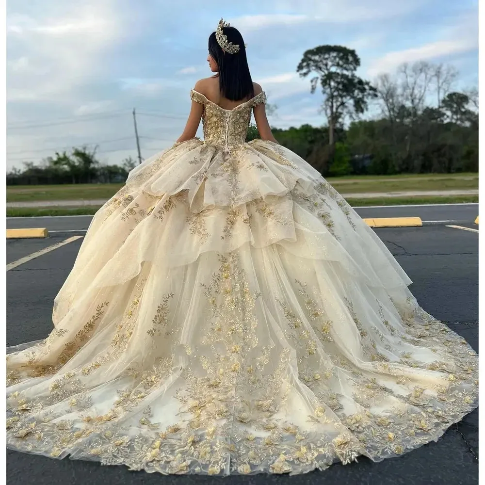 Exquisite Light Yellow vestidos de quinceañera Vestidos De 15 Anos Luxury Appliques Lace Formal Princess Party Gowns vestidos qu
