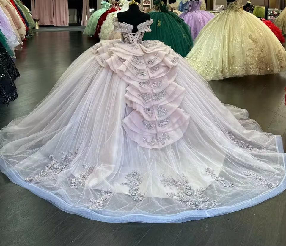 Quinceanera Dress Lace Applique Sequins Beading Mexican Sweet 16 Vestidos De XV 15 Anos Ball Gowns