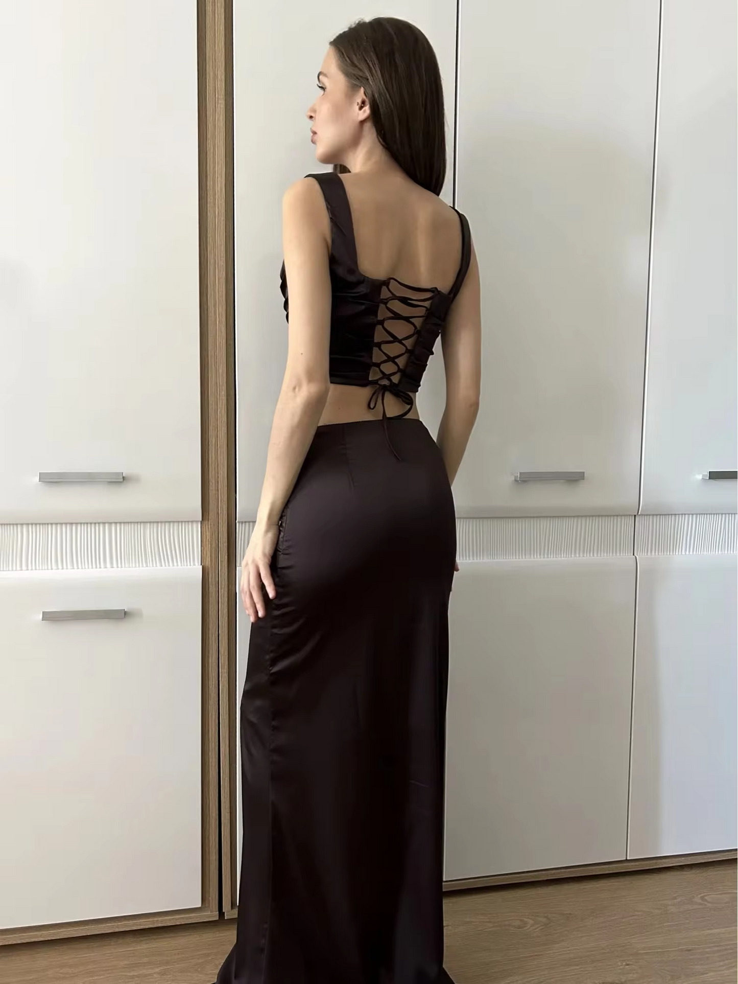 Elegant and Beautiful Womens Dresses Sexy Corset Cropped Top and Skirt 2 Piece Set Christmas New in Dresses