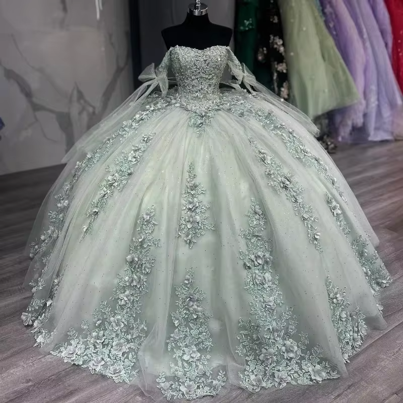 Sparkling Sage Green Lace Up Ball Gown Quinceanera Dresses 2025 With A –  mermelo