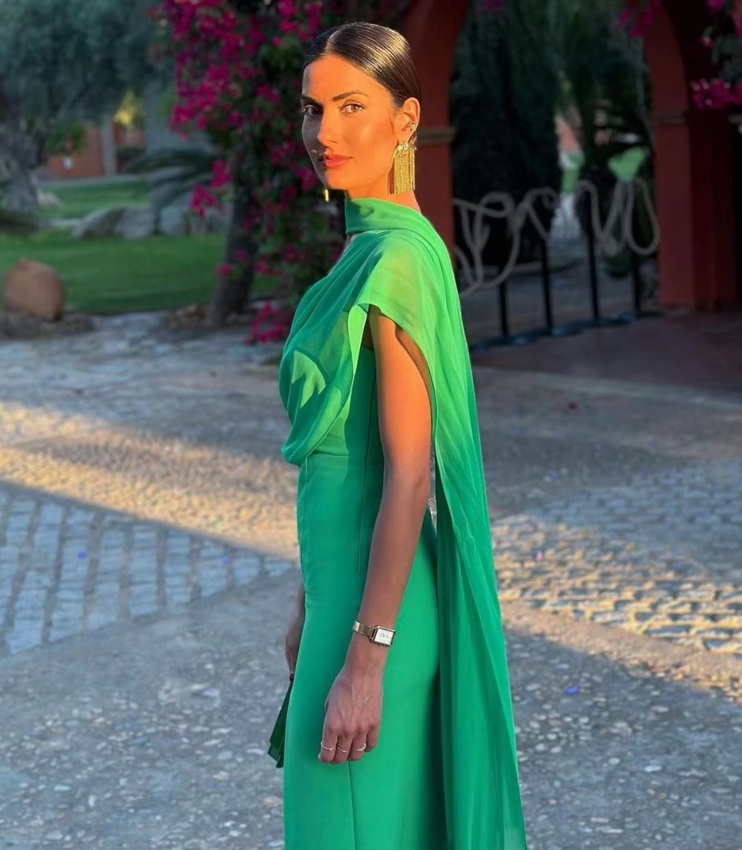 Simple Style Green Prom Dresses Slit Mermaid Sleeveless Ankle-length Cape Chiffon Elegant Formal Dresses Party Gown Robes De