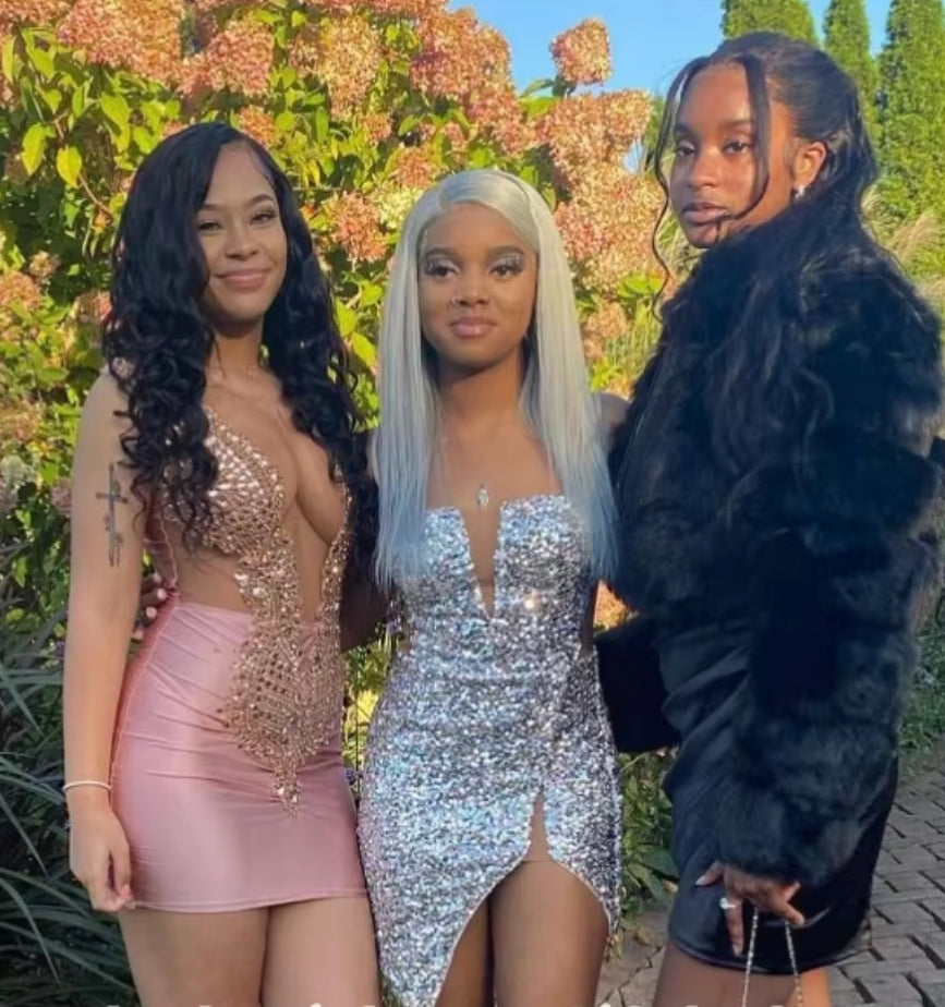 Bright Pink Rhinestone Homecoming Dress Black Girls Rhinestone Sequin Embellished Prom Dress o Neck See Through Graduation Dress