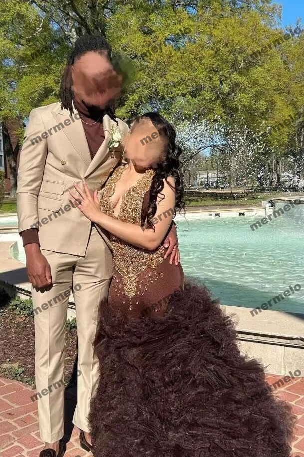 Chocolate Ruffles Skirt Prom Dress for Women Luxury Diamond Crystal Black Girl Evening Birthday Gown vestidos de gala
