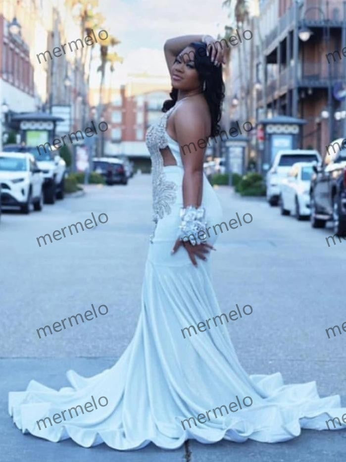 Diamond Silver Prom Dress For Black Girls Sequin Mermaid Party Gala Gowns