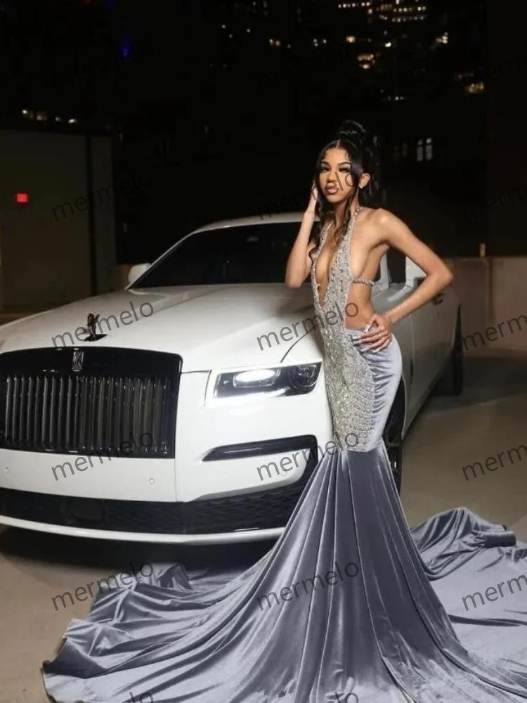 Silver Grey Prom Pageant Party Dress for Black Girl