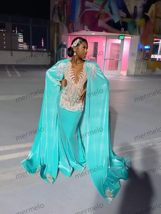 Silver Diamond Crystal Long African Evening Birthday Reception Gown