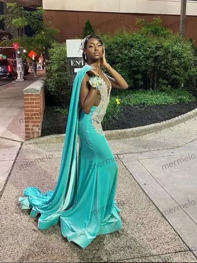 Silver Diamond Crystal Long African Evening Birthday Reception Gown