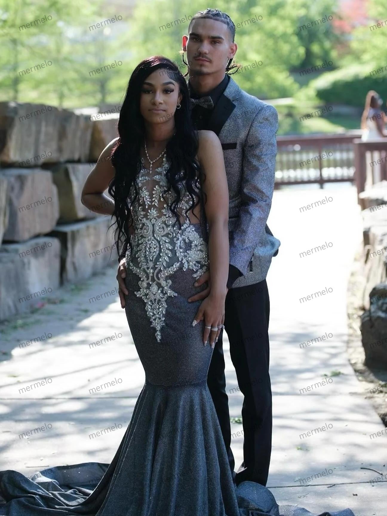 Silver Crystal Beading Long Prom Dress For Black Girls Mermaid For Special Occasions Sexy Party Gowns