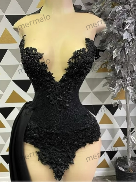 Black Sheer O Neck Short Prom Dress Appliques Birthday Party Gowns Mermaid Mini Cocktail Dresses Homecoming Customized