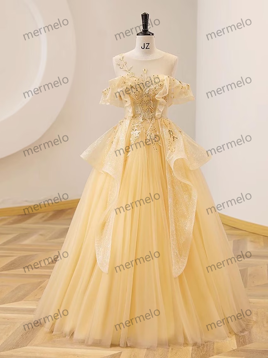 Yellow Prom Dress,Wedding Party Dress,Evening Ball Gown,Graduation Dress,Cocktail Dress,Christmas Dress,Princess Dress,A Line Prom Dress