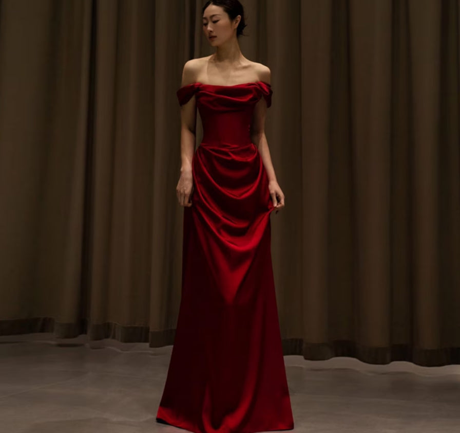 Evening Dresses, Formal Dresses, Evening Gowns, Prom Dresses,Off-Shoulder Plain A-Line Evening Gown Long Corset Prom Evening Formal Dresses