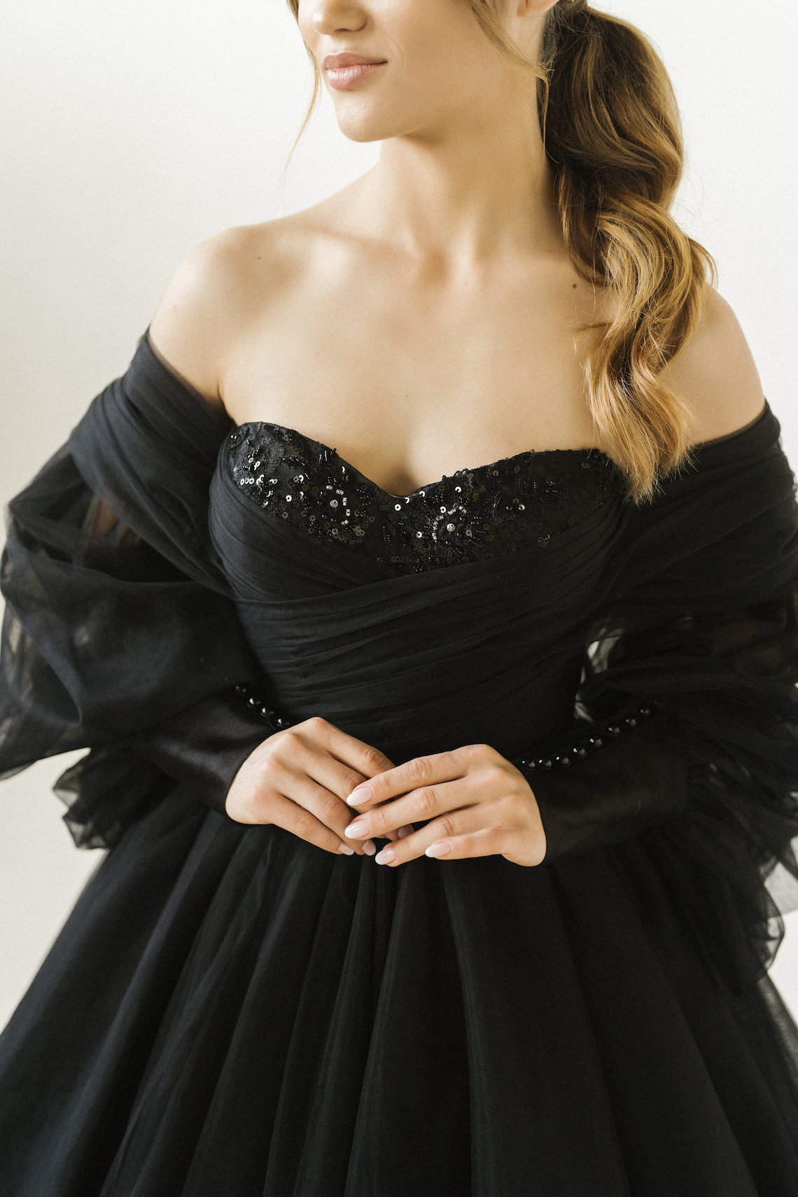 Black Wedding Dress,Off Shoulder Corset Dress, BLack Bridal Gown, Elegant Evevning Dress, Engagement Wedding Dress, Eloping Bridal Gown