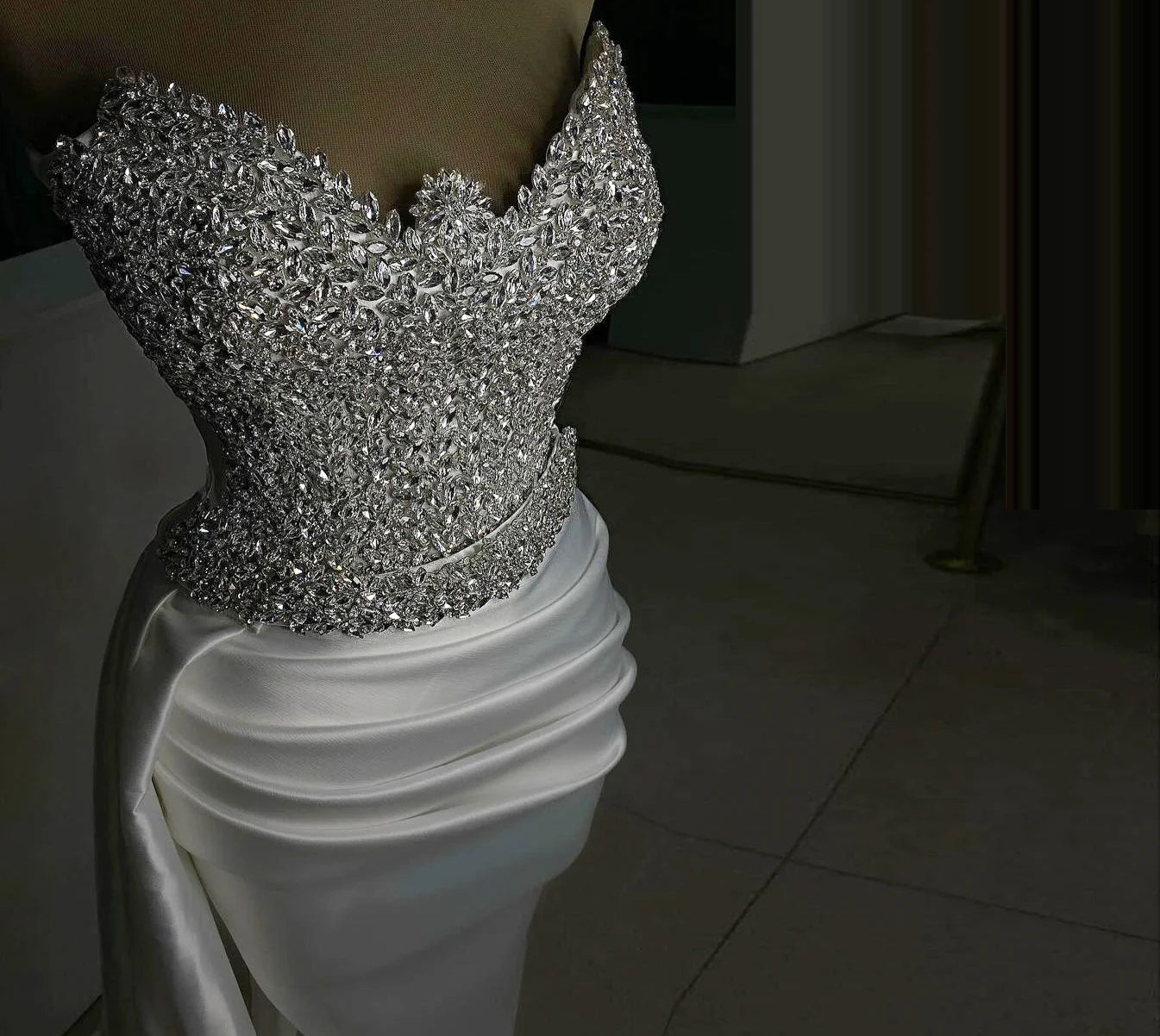 Sexy White Mermaid Evening Dresses Sweetheart High Split Crystals Wedding Party Gowns Boho Beach Bridal Prom Dress Customized