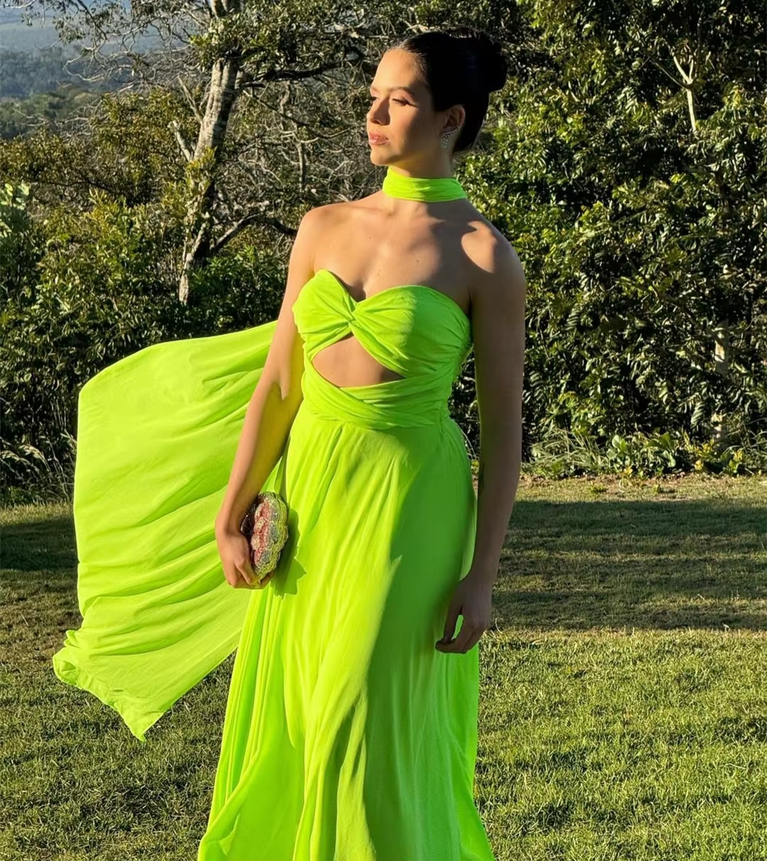 Customized Long Green Chiffon Pleated Evening Dresses A-Line Strapless فساتين سهرة Floor Length Zipper Back Prom Dress for Women