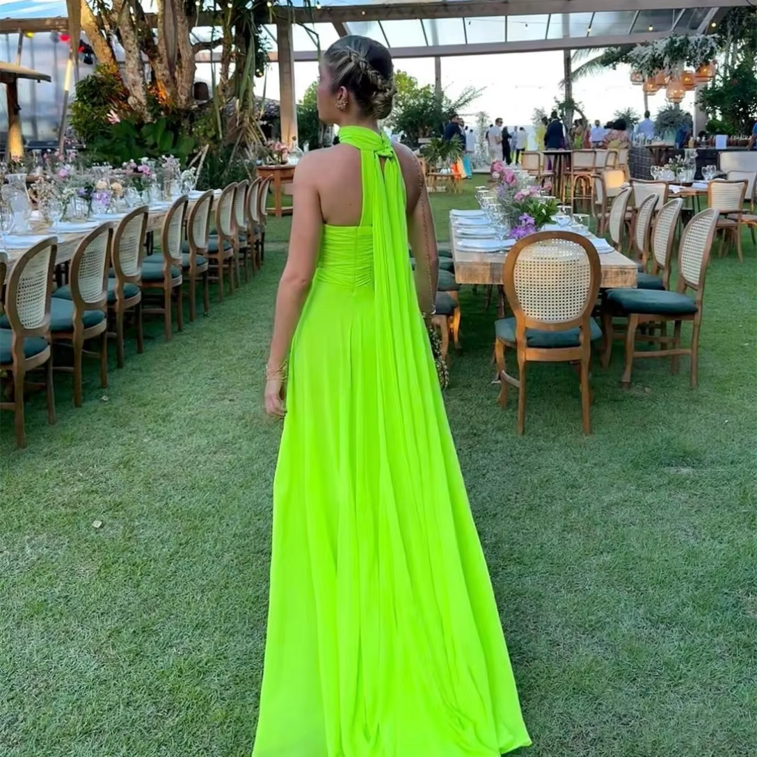 Customized Long Green Chiffon Pleated Evening Dresses A-Line Strapless فساتين سهرة Floor Length Zipper Back Prom Dress for Women