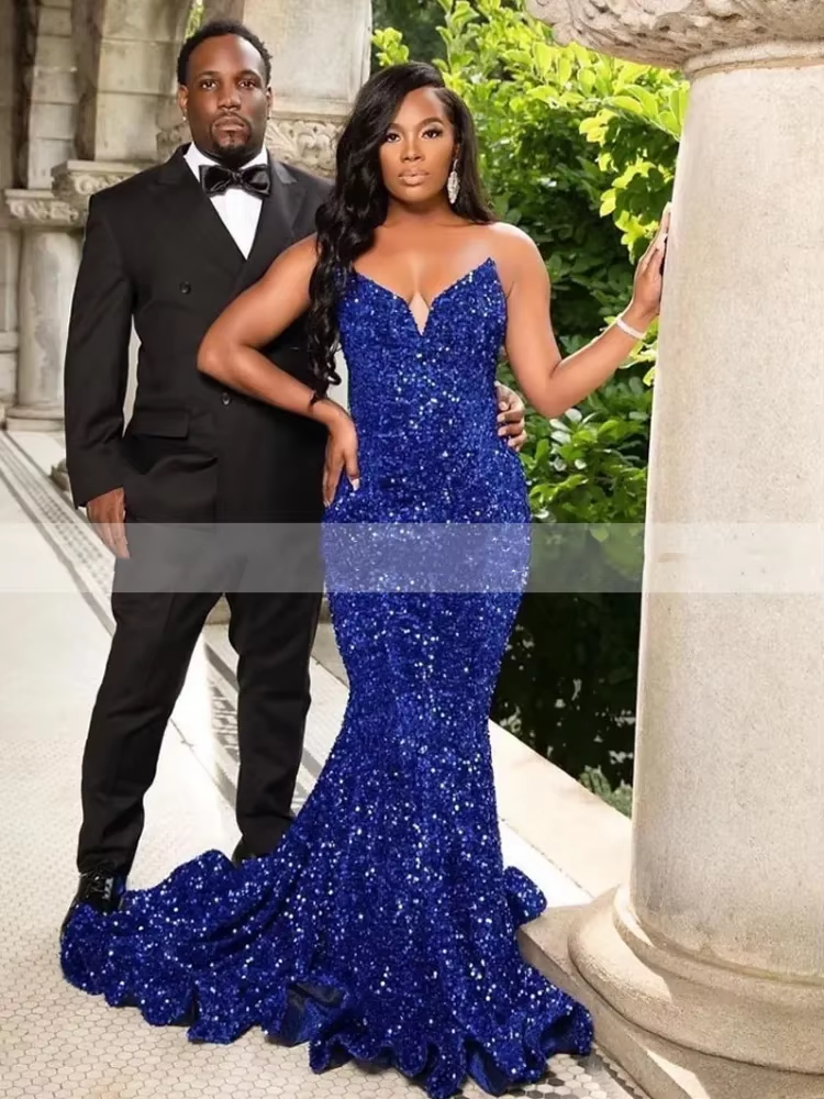 Customized Green Sequin Mermaid Prom Dresses Black Girl Long Plus Size For Party Wedding Evening Gowns vestidos para mujer