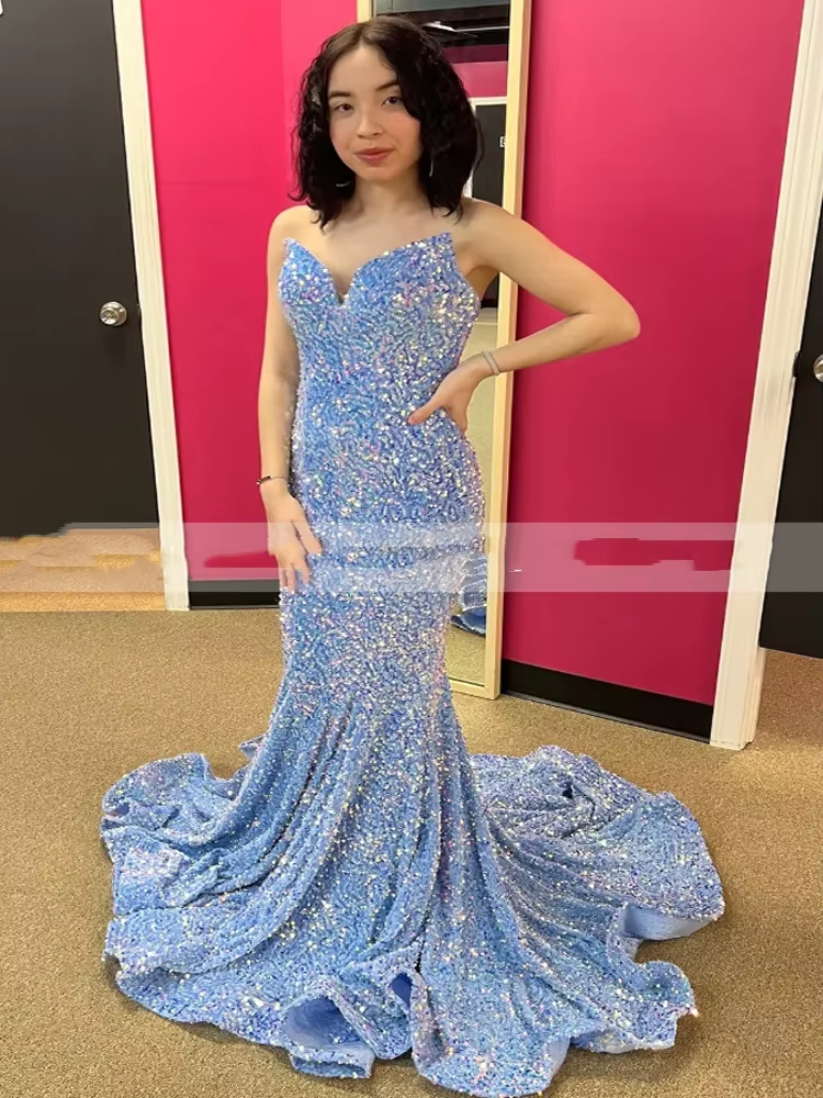 Customized Green Sequin Mermaid Prom Dresses Black Girl Long Plus Size For Party Wedding Evening Gowns vestidos para mujer
