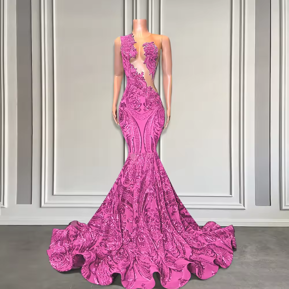 Elegant Royal Blue Mermaid Prom Dress For Black Girl Sparkly Lace Sequined African Women Long Prom Birthday Gowns Customized
