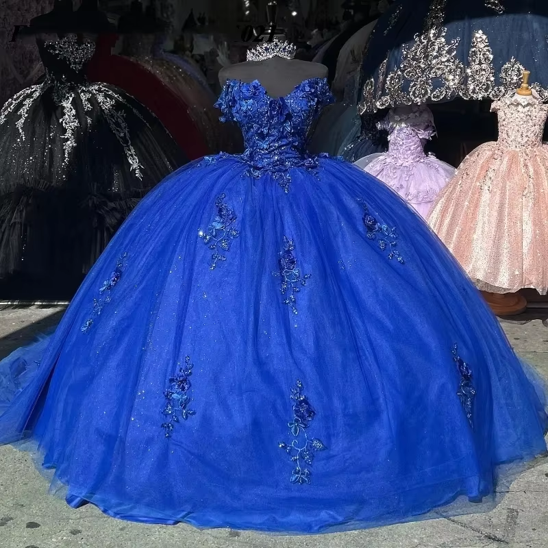 Royal Blue Ball Gown 15 Years Quinceanera Dress With Sequined Vestidos