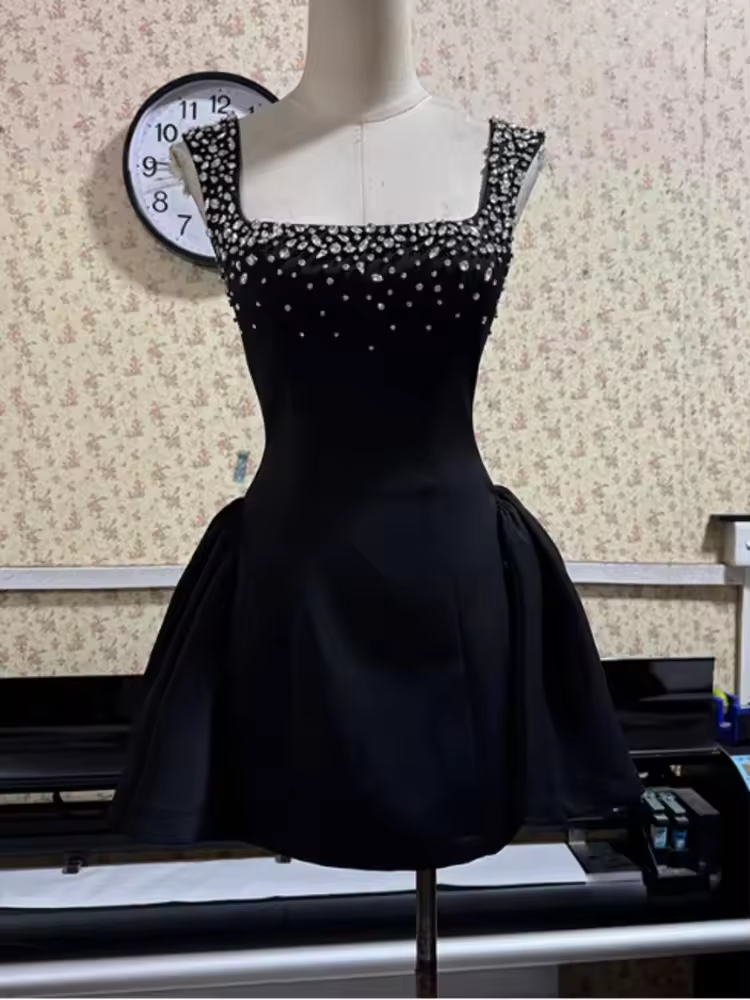 Short Diamonds Splcing Sleeves Solid Women Dress Slim Patchwork Lace Up Strapless Party Dresses Fashion
