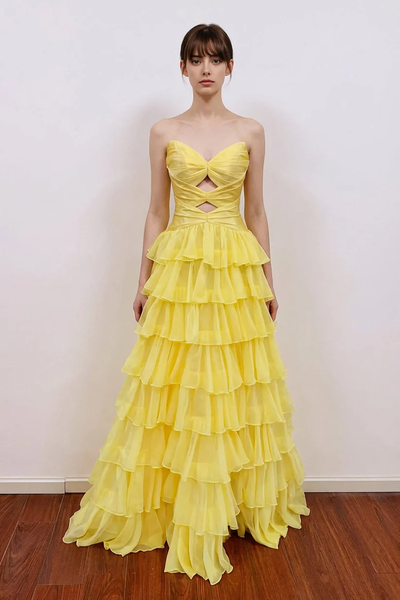 A-Line Pleated Keyhole Ruffle Hot Pink Prom Dress with Split