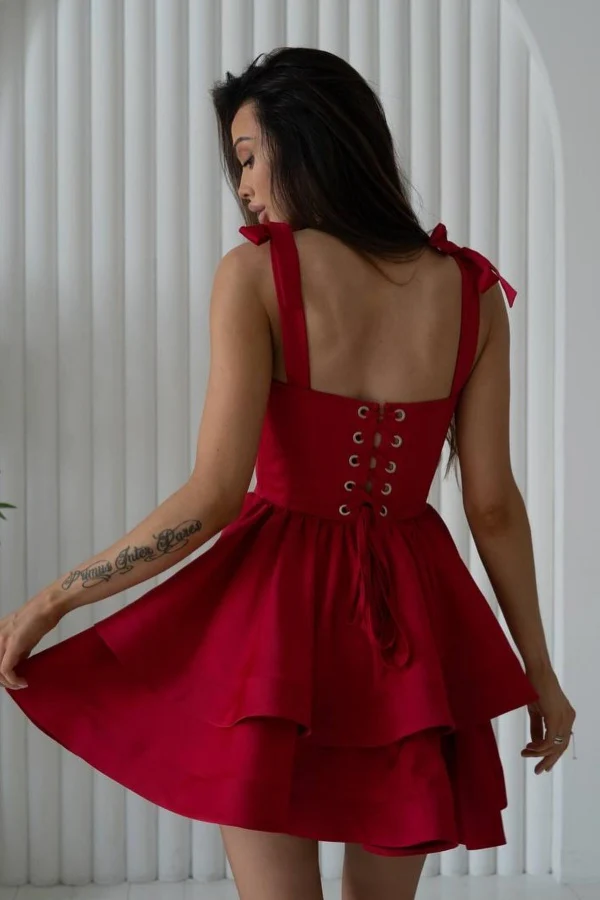 A-Line Sweetheart Neck Straps Tiered Lace Up Homecoming Dress