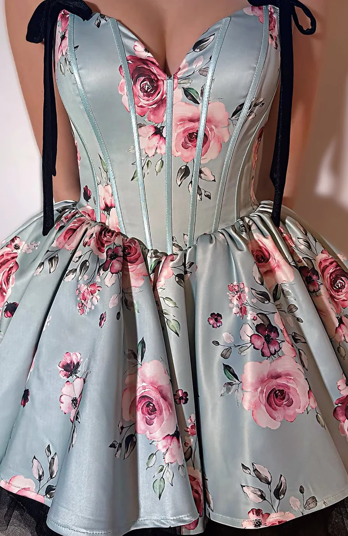 A Line Corset Sweetheart Homecoming Dresses Floral Print Party Gowns
