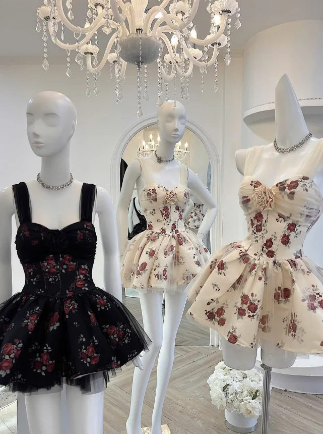 Cute A Line Off the Shoulder Print Floral Satin Tulle Short Homecoming Dress Birthday Dress