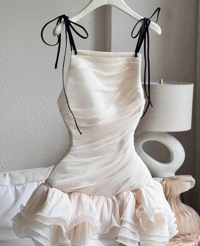 Cute A Line Spaghetti Strap Ivory Chiffon Short Homecoming Dress Birthday Dress