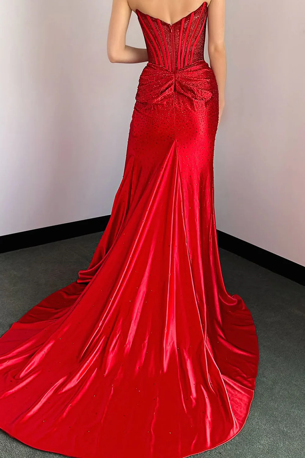 Cute Mermaid Sweetheart Satin Hot Stone Beading Prom Dress with Slit