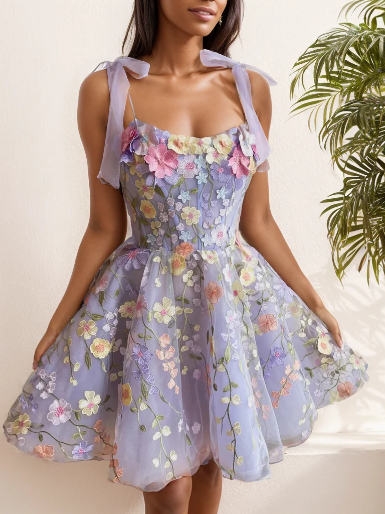 Cute Sweet A Line Sweetheart Lace Lavender Short Homecoming Dresses