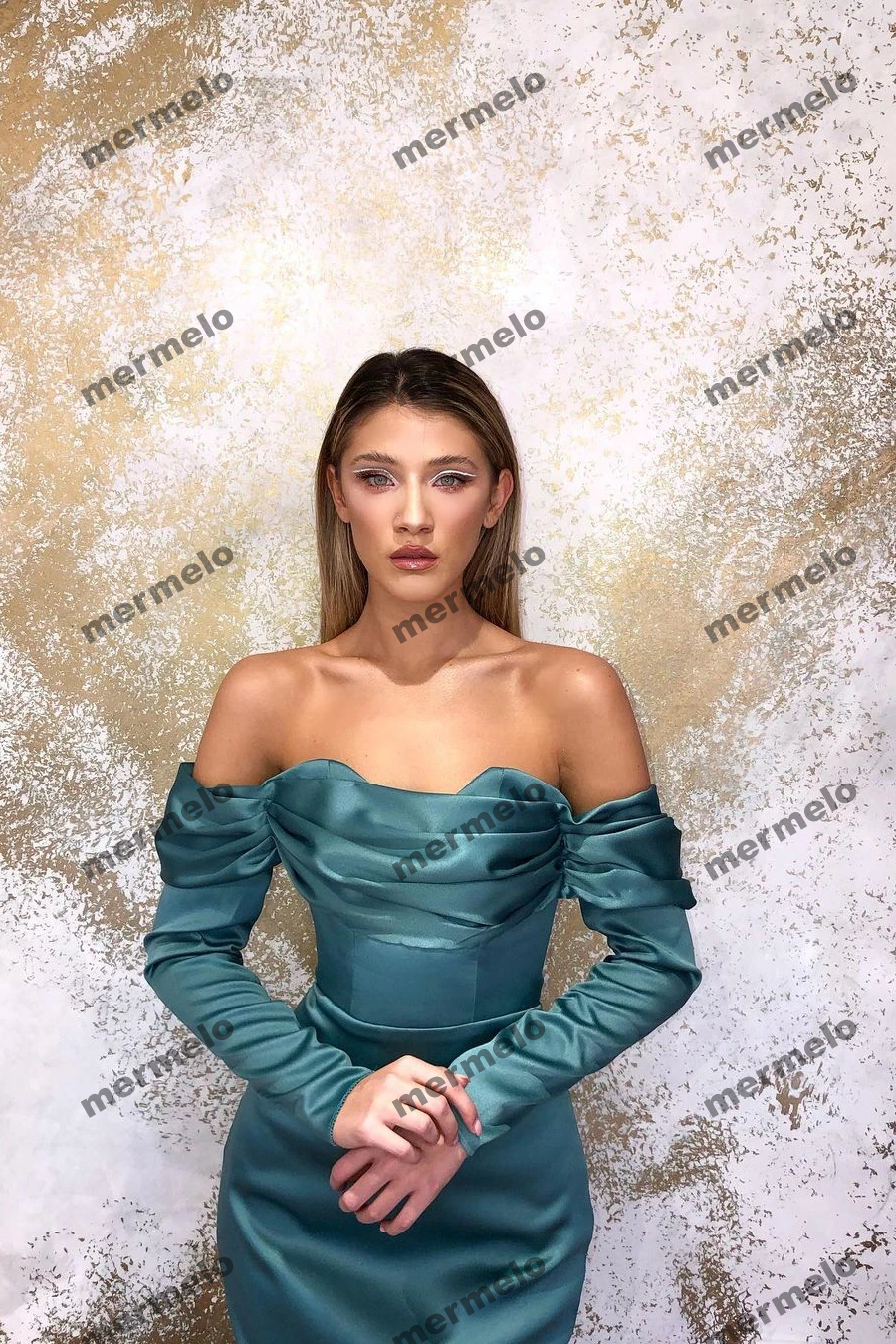 Mermaid Long Sleeves Evening Dresses Off The Shoulder Elegant Satin Women Formal Prom Party Pageant Dress Plus Size Custom Made