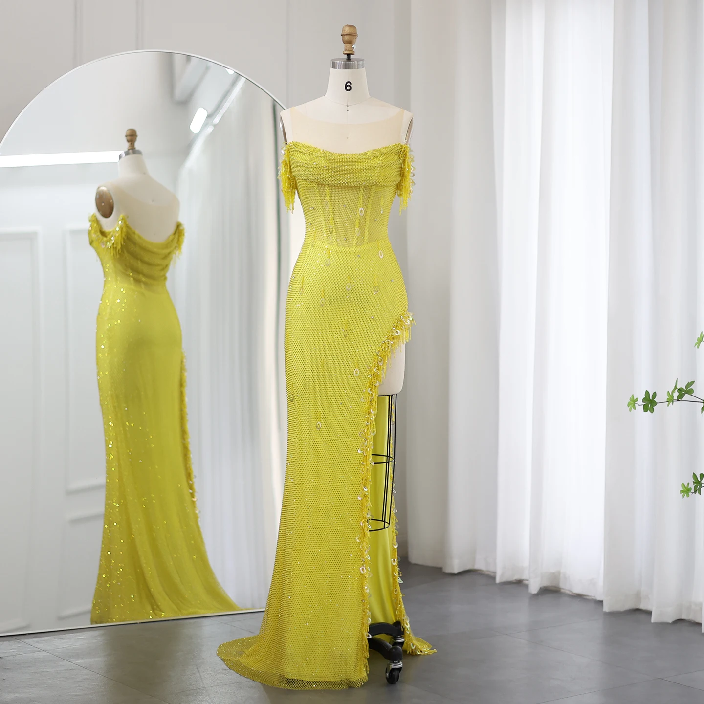 Luxury Crystal Dubai Sage Green Evening Dresses Orange High Slit Prom Dress for Women Wedding Party Customized