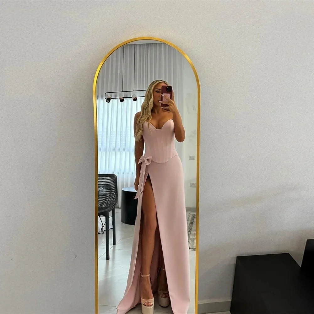 Pink Sweetheart Slit Long Bespoke Occasion Gown Evening Dresses Prom Pastrol Unisex Jersey Retro Dubai Saudi Arabic Customized