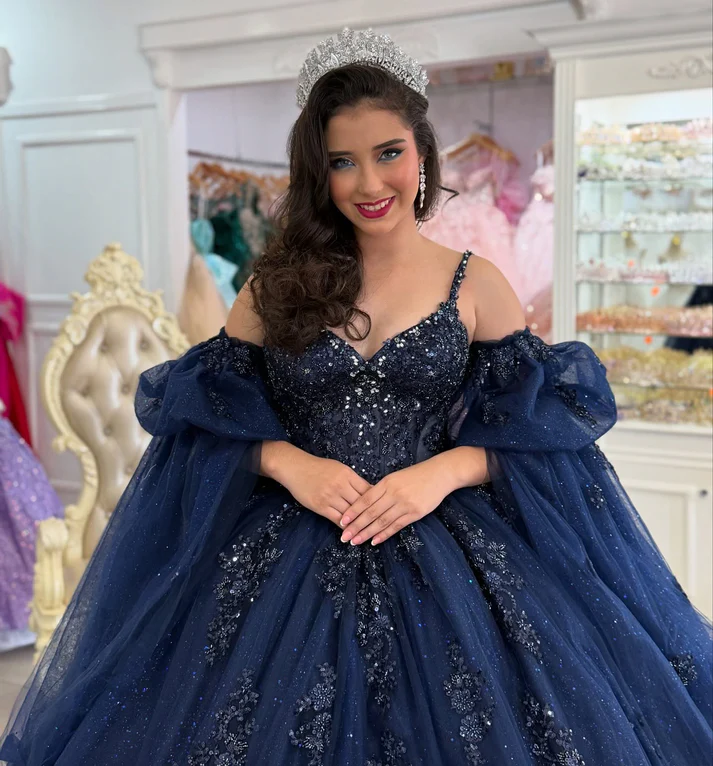 Princess Ball Gown V Neck Tulle Appliqued Sweet 16 Quinceanera Dresses