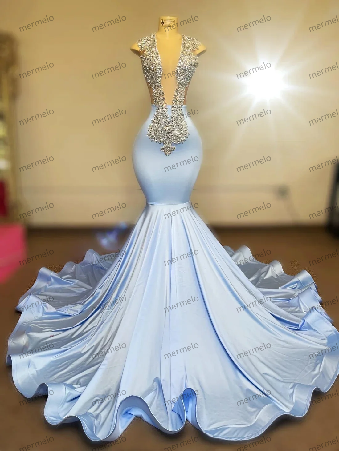 Green African American Prom Dresses For Black Girls Mermaid Sheer Crystals Elegant Robe De Soiree Evening Gown Customized