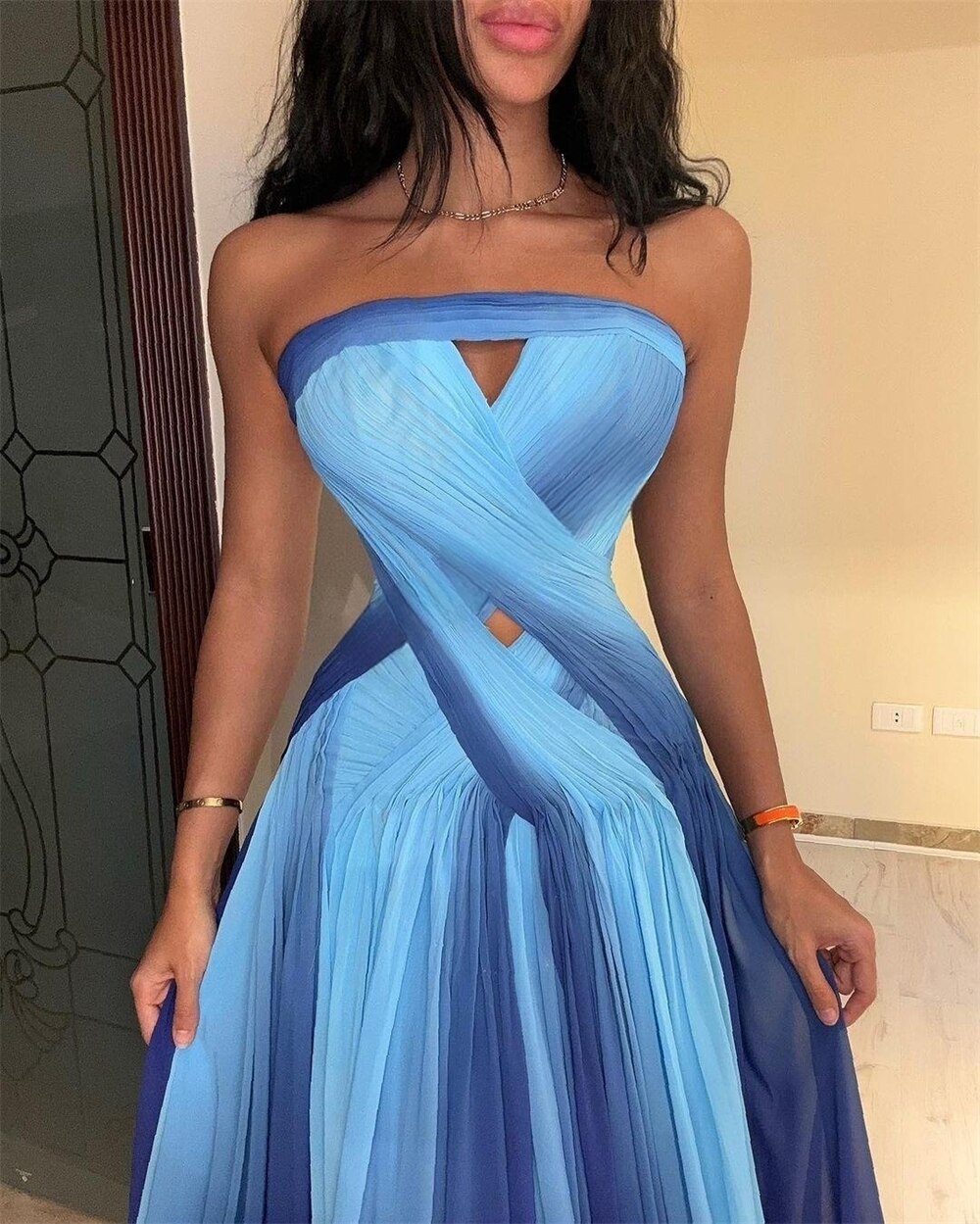Prom Dresses Exquisite Strapless A-line Celebrity Fold Draped Chiffon Occasion Evening Gown שמלות ערב נשים לחתונה